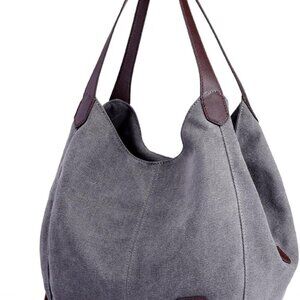 Women's Multi-pocket Shoulder Bag Fashion Cotton Canvas Handbag Tote Purse